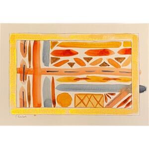 Hand painted watercolor original painting abstract gold